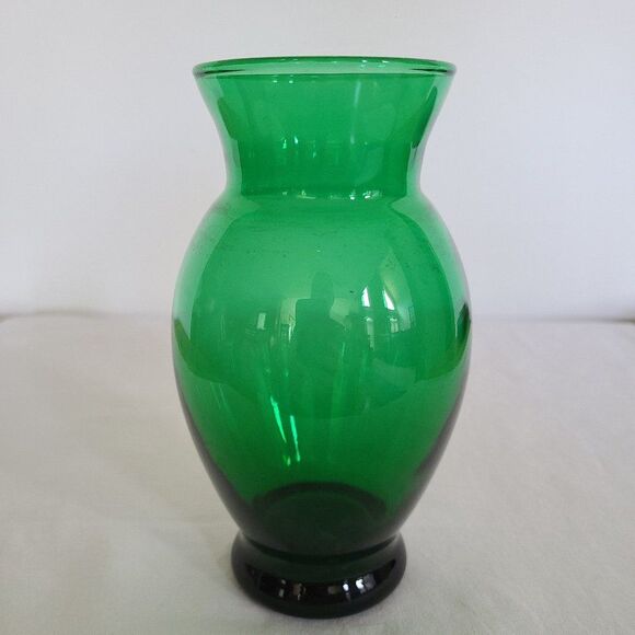 Vintage Anchor Hocking MCM Emerald Forest Green Coolidge Glass Anchor Glass Vase - Picture 2 of 12